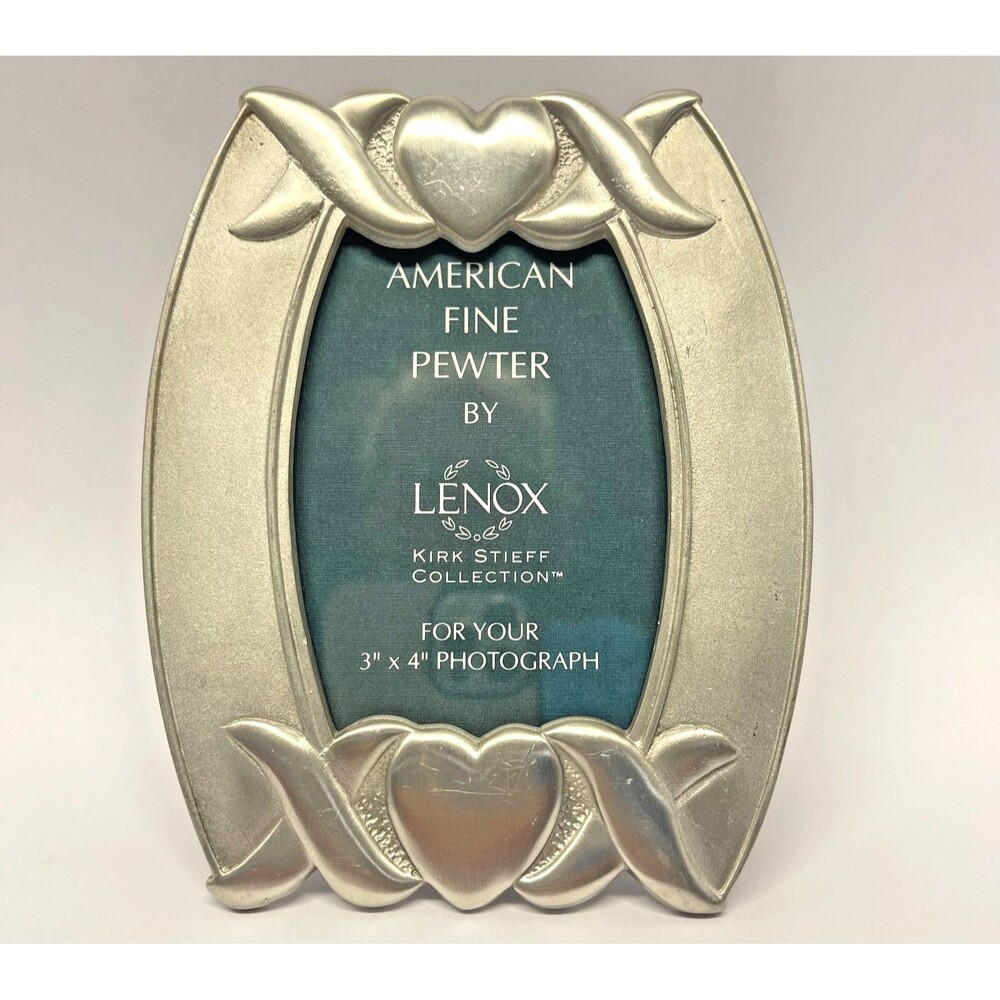 Vintage Lenox Kirk Stieff Collection Pewter 3x4 Picture Frame-Hearts and Kisses
